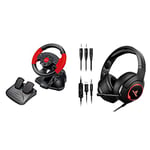 Esperanza Kit Volant + Pédalier EG103 High Octane (PC / PS2 / PS3) + LYCANDER Gaming Headset with Microphone LED Light, 3.5mm input - for PC, PS4, Xbox One, Nintendo Switch and more