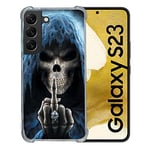 Cokitec Coque Renforcée en Verre Trempé pour Samsung Galaxy S23 Tete de Mort Doigt