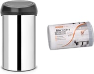 Brabantia 60 Litre Large Kitchen Touch Bin Brilliant Steel/Matt Black Lid Lid &