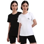 Calvin Klein Jeans Femme Lot de 2 T-Shirts Manches Courtes Monologo Slim Col Ras-du-Cou, Multicolore (CK Black/Bright White), XXS