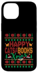 iPhone 14 Happy Books & Cats Xmas Fair Isle Ugly Style Christmas Case