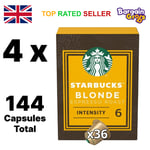 144 x Starbucks Nespresso Coffee Pods Blonde Espresso Roast (4x36) BB 8/4/24