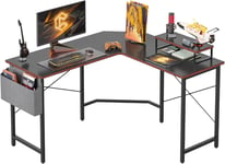 Bureau d`Ordinateur en Forme de L, Bureau Gaming, 120 x 120 cm avec Surface en Fibre de Carbone, d`Angle avec Support d`écran et tiroir, Grand Bureau