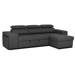 BUDWING John Canapé d'angle Convertible Reversible 3 Places ou 4 Places Chaise Longue d'angle Droit ou Gauche Appui-tête Réglable 2 Pouf Noir Salon Décoration Maison Similicuir