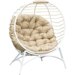 Outsunny - Fauteuil cocon oeuf sur pied design pliable coussin beige grand confort inclus acier résine blanc beige