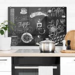 Image en verre Cuisine Protection murale Cuisinière Vintage café Tableau noir World of Coffee 80x60 cm - noir