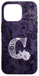 Coque pour iPhone 16 Pro Jolie rose florale violette avec monogramme lettre C