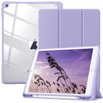 TiMOVO Case for New iPad 9th Generation 2021/8th Gen 2020/7th Gen 2019 with Pencil Holder, Slim Protective Case with Clear Back Shell & Auto Wake/Sleep for iPad 10.2" Case, Taro Purple