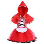 FYMNSI Little Red Riding Hood Costume Toddler Kids Baby Girl Halloween Christmas Fancy Dress Up Fairy Tale Storybook Character Costume Princess Cosplay Plaid Tutu Tulle Dress Hooded Cloak Cap Outfit