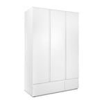 Armoire chambre adulte image 60B - Décor blanc - 3 portes + 2 tiroirs - L121,6 x H191 x P55 cm