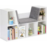 Bibliothèque,Meuble de Rangement en Bois avec 6 Compartiments et Siège pour Chambre,Salon,Bureau 102,5x29,5x63CM ( l x l x h ) Blanc - Costway