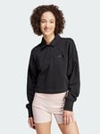 adidas ALL SZN French Terry Polo Sweatshirt - Black, Black, Size L, Women