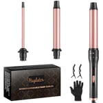 Haglater Curling Wand 3 in 1, Hair Curler Ceramic Curling Iron Set with 3 Interchangeable Barrels for Long Thick Thin Hair, Hair Styling Tools with Glove