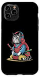 Coque pour iPhone 11 Pro Japon Kawaii Cat Samurai Casque Casque Manette de Jeu Vidéo