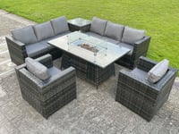 PE Rattan Garden Corner Furniture Gas Fire Pit Table Sets Gas Heater Lounge Chair