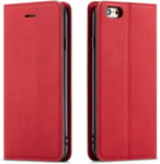 Coque Pour Iphone 6/6s, Housse En Cuir Premium Pu Portefeuille Etui, [Fentes Pour Cartes] [Fermoir Magn?Tique] [Stand Fonction] Flip Coque Pour Iphone 6/6s - Rouge