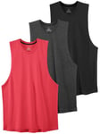 Vislivin 3 Pack Mens Sleeveless Tank Tops Gym Cotton Vest Top Active Athletic Sleeveless Shirts Black/Dark Gray/Red-XL