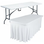 Rekkem - Table pliante 180 cm et nappe blanche