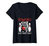 Womens Bowling Because Murder Is Wrong Cat Bowler Sport Player V-Neck T-Shirt