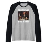 DJ Trump Scratching Vinyl Turntables Drop Beats Not Bombs Raglan Baseball Tee