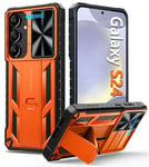 FNTCASE for Samsung-Galaxy S24 Protective Case: Military Grade Dropproof Cell Phone Cover with Kickstand & Slide | Heavy Duty Rugged Phonecase Bumper Textured | Heavy Duty Protector(Orange)