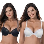 Curve Muse aux Femmes Grande Taille Ajouter 1 Tasse et demie Push up À Armatures Soutien-Gorge en Dentelle-Paquet de 2-Noir, Crème-85F