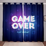 Loussiesd Gamer Curtain for Bedroom Boys Computer Game Room Curtain for Kids Teens Electronic Games Player Thermal Curtain Blue Purple Games Drapes,W66*L72