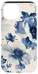 Coque pour iPhone 15 Toile bleue et blanche Motif floral botanique