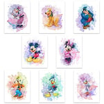 HerZii Lot de 8 impressions aquarelle Mickey Mouse sans cadre (20,3 x 25,4 cm) Mickey Mouse Décoration murale – Décoration de chambre Minnie Mouse – Donald Ducks Daisy Duck Dingo Pluto Decor Poster