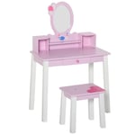 Kids Dressing Table and Stool Set Childrens Make Up Vanity Desk Storage Pink