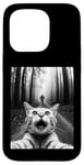 Coque pour iPhone 15 Pro T-shirt drôle chat selfie avec Bigfoot