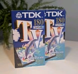 2 x TDK Mitsubishi 180 Blank VHS Video Cassette Tapes. New & Sealed