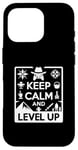 Coque pour iPhone 16 Pro Keep Calm and Level Up Gamer pour les joueurs amusants