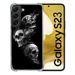 Cokitec Coque Renforcée en Verre Trempé pour Samsung Galaxy S23 Tete de Mort Triple