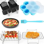 Accessoires de Friteuse à Air pour Double Panier, Friteuse à Air AntiadhéSive avec PoêLe à Pizza, Support à Brochettes, Moule à Morsure D'œUf, Brosse