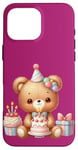 Coque pour iPhone 16 Pro Max Birthday Wishes Ours en peluche marron pour fille ou garçon