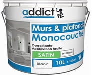 Peinture murs plafonds travaux monocouche opacifiante acrylique blanc satin 10L 