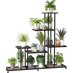 Porte Plante Fer Forgé Étagère Plante avec 8 Tablettes Support Pot de Fleurs Noir, Convient pour Maison Balcon Jardin Terrasse, Charge Max 50kg