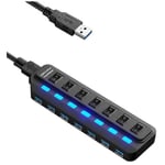 Hub usb 3.0 Alimenté 7 Port Hub de Données avec Commutateurs Individuels Répartiteur usb avec Interrupteurs Individuels et Adaptateur Secteur