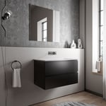 Petit meuble vasque de salle de bain mdf Noir mat avec lavabo fonte minérale Blanc mat - 80x45,6x50cm - ava cream Noir mat, Blanc mat sans trou