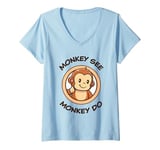 Womens Funny Monkey. Monkey See Monkey Do. Adorable Kawaii Animals V-Neck T-Shirt