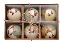 Ciao Set of 6 decoupage Christmas Tree Balls (Ø7,5cm) Santa Klaus with Fabric Ribbon in Havana giftbox