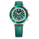 Swarovski Montre Octea Chrono, Fabriqué en Suisse, Bracelet en cuir, Verte, Finition or rose