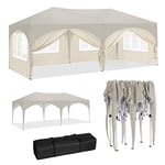 WOLTU Tonnelle de Jardin, Pergola, Barnum, Tonnelle Pliante 3x6m avec 6 Parois Latérales, Gazebo, Hauteur Réglable, Imperméable, Protection de UV, avec Sac de Transport,Beige