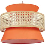 Lampe à Suspension Lumière Douce Abat-Jour en Coton Rotin Naturel et Corail Luyano