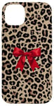 Coque pour iPhone 14 Plus Noeud rouge coquette sur imprimé léopard guépard mignon Y2K Noël