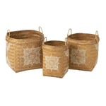 Lot de 3 Paniers en Bambou "Bali" 50cm Naturel & Blanc