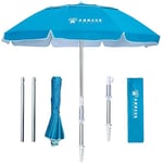 AMMSUN Parasol de plage portable compact de 2 m avec ancre de sable, coupe-vent, bouton poussoir d'inclinaison et grille d'aération, protection UV 50+, tient dans une grande valise pour voyage,