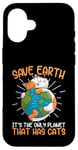 Coque pour iPhone 16 Save Earth Cat Lovers, une planète mignonne qui s'embrasse