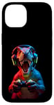 Coque pour iPhone 14 Gaming Dinosaurs- Le T-rex joue aux jeux vidéo